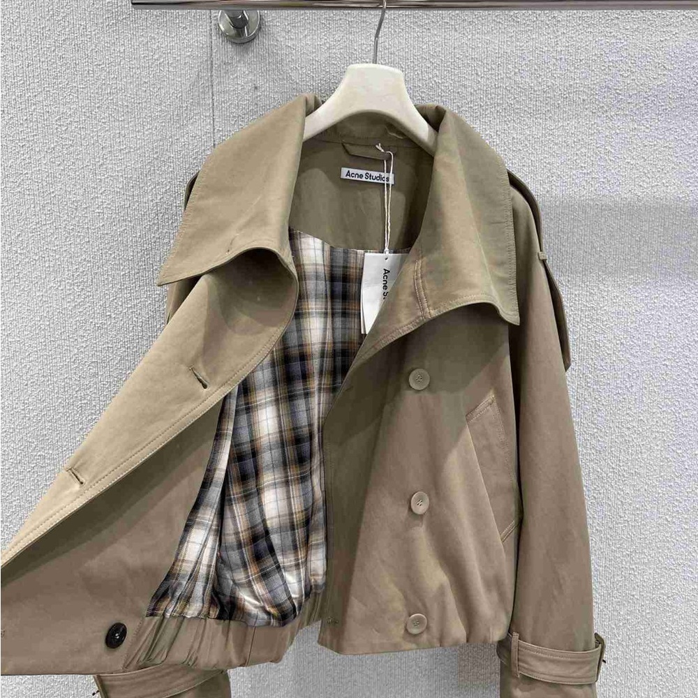 Acne Studios Cropped Trench Coat Khaki - Double Breasted Short Trench Jacket - Picture 3 of 7